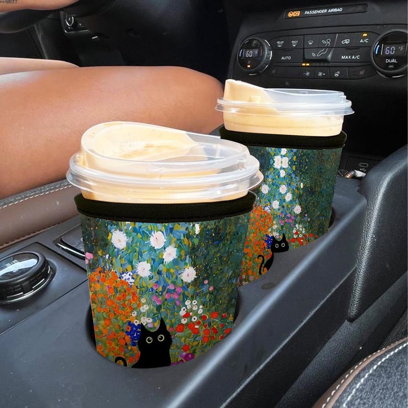 Haevola Reusable Insulated Neoprene Iced Coffee Cup Sleeve, Durable Drink Sleeve for Cold Beverages, Beverage Holder for Iced Coffee (Meow Blooms) - Image 4